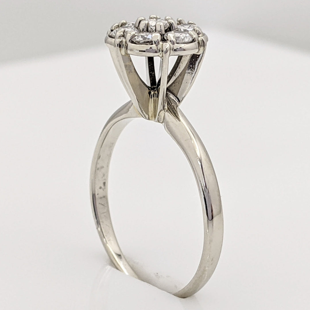 14K WHITE .49 CARAT TOTAL WEIGHT SI2 G DIAMOND ROUND (7) FLOWER CLUSTER ESTATE RING 2.7 GRAMS