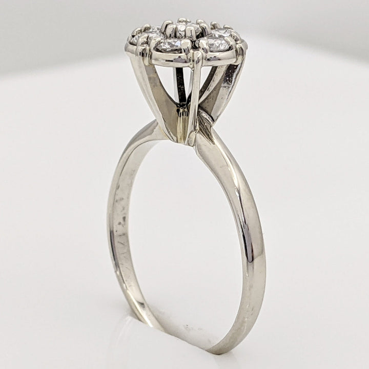 14K WHITE .49 CARAT TOTAL WEIGHT SI2 G DIAMOND ROUND (7) FLOWER CLUSTER ESTATE RING 2.7 GRAMS
