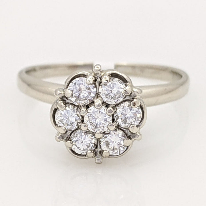 14K WHITE .49 CARAT TOTAL WEIGHT SI2 G DIAMOND ROUND (7) FLOWER CLUSTER ESTATE RING 2.7 GRAMS