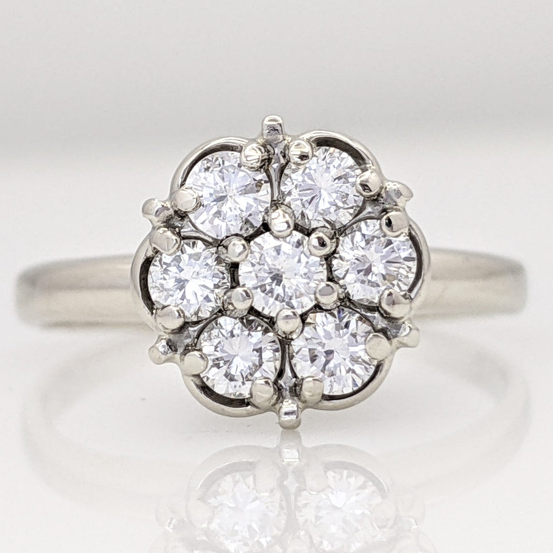 14K WHITE .49 CARAT TOTAL WEIGHT SI2 G DIAMOND ROUND (7) FLOWER CLUSTER ESTATE RING 2.7 GRAMS