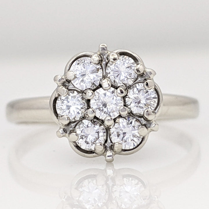 14K WHITE .49 CARAT TOTAL WEIGHT SI2 G DIAMOND ROUND (7) FLOWER CLUSTER ESTATE RING 2.7 GRAMS