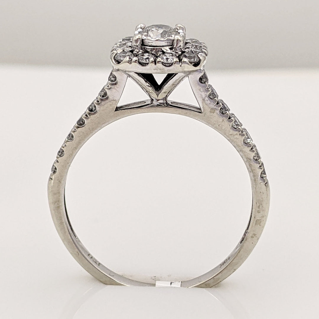 10K WHITE .69 CARAT TOTAL WEIGHT I1 I DIAMOND ROUND (27) ESTATE HALO RING 2.3 GRAMS
