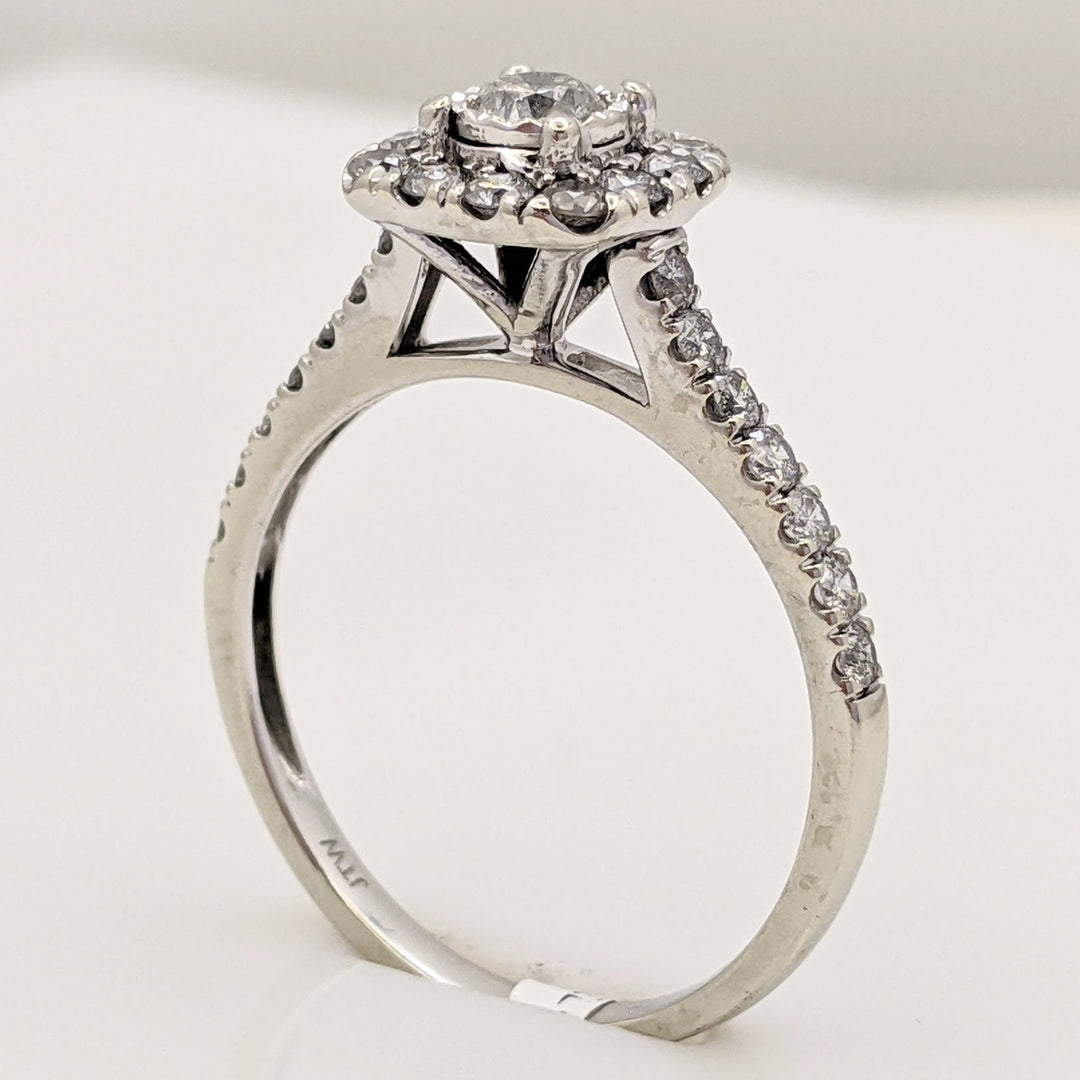10K WHITE .69 CARAT TOTAL WEIGHT I1 I DIAMOND ROUND (27) ESTATE HALO RING 2.3 GRAMS