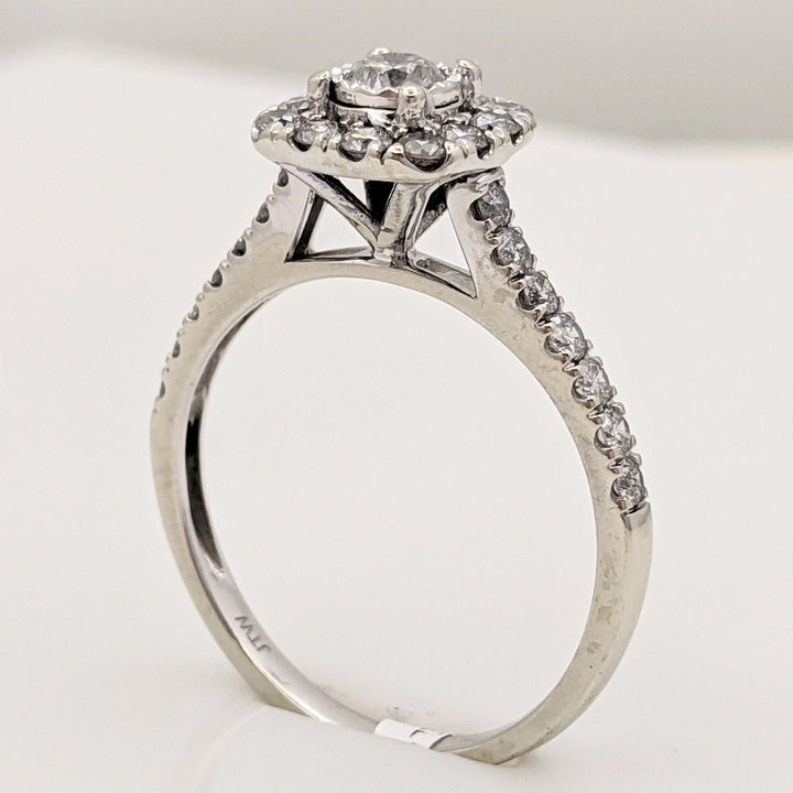 10K WHITE .69 CARAT TOTAL WEIGHT I1 I DIAMOND ROUND (27) ESTATE HALO RING 2.3 GRAMS