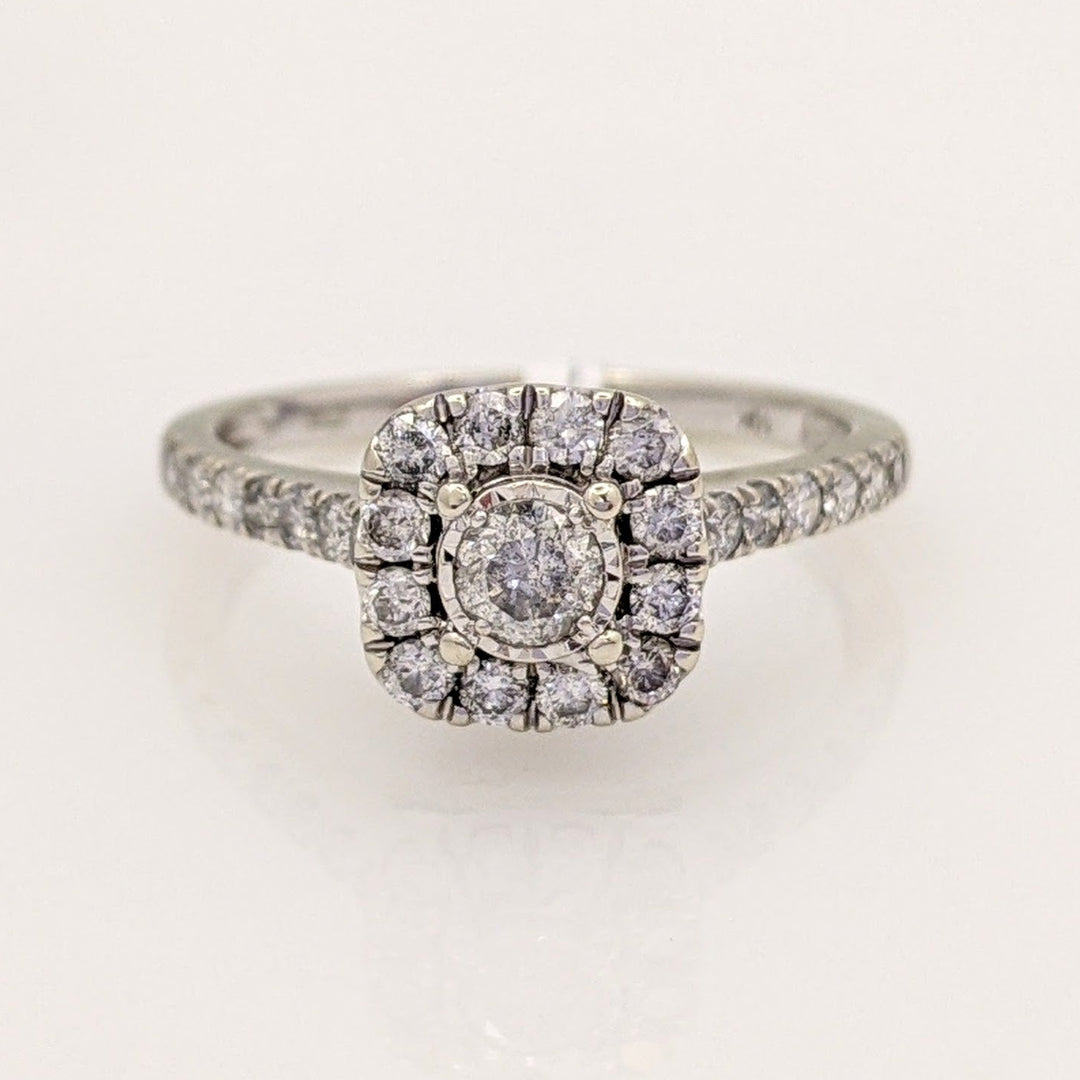 10K WHITE .69 CARAT TOTAL WEIGHT I1 I DIAMOND ROUND (27) ESTATE HALO RING 2.3 GRAMS