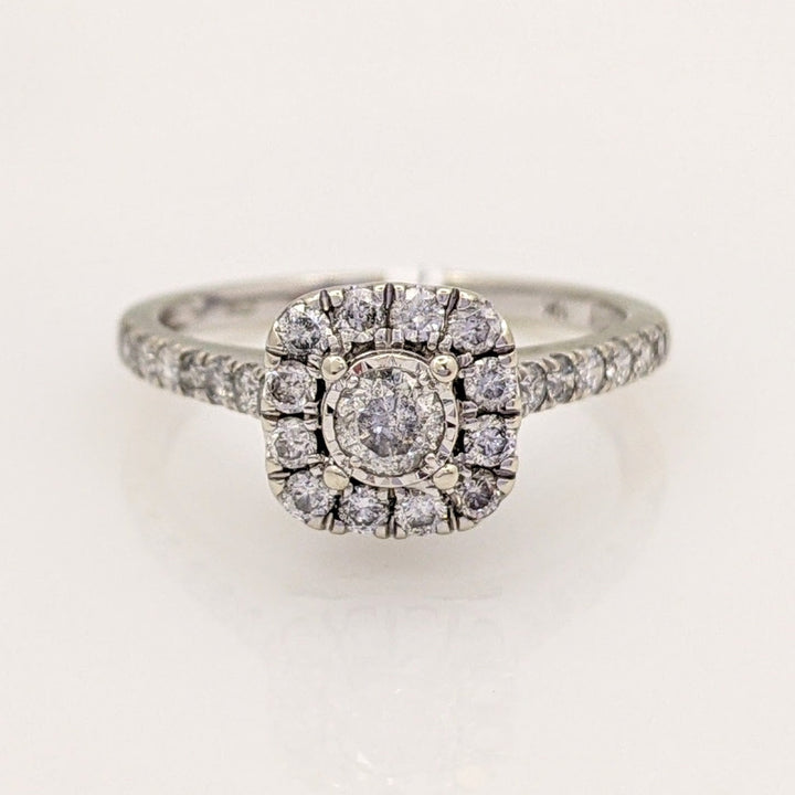 10K WHITE .69 CARAT TOTAL WEIGHT I1 I DIAMOND ROUND (27) ESTATE HALO RING 2.3 GRAMS