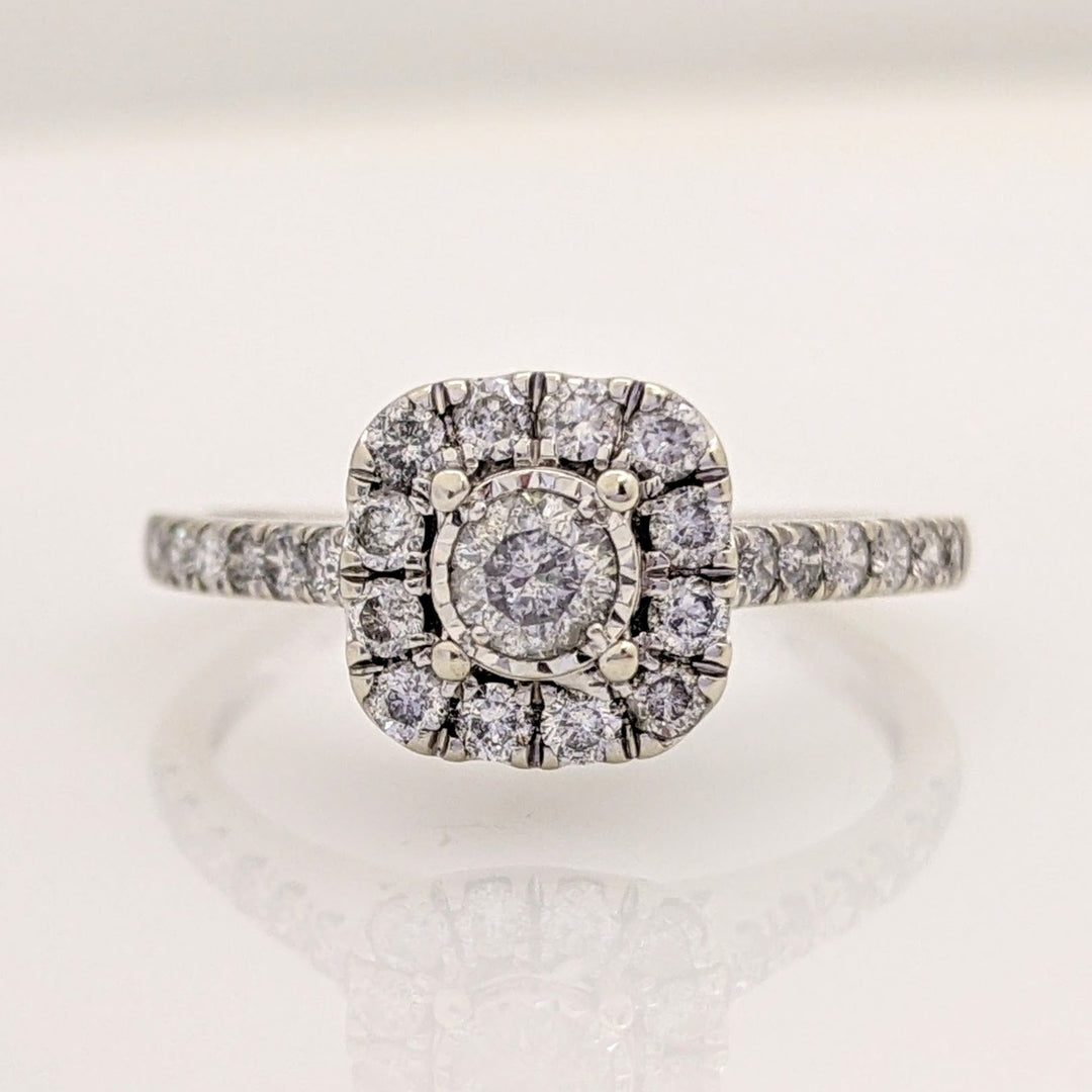 10K WHITE .69 CARAT TOTAL WEIGHT I1 I DIAMOND ROUND (27) ESTATE HALO RING 2.3 GRAMS