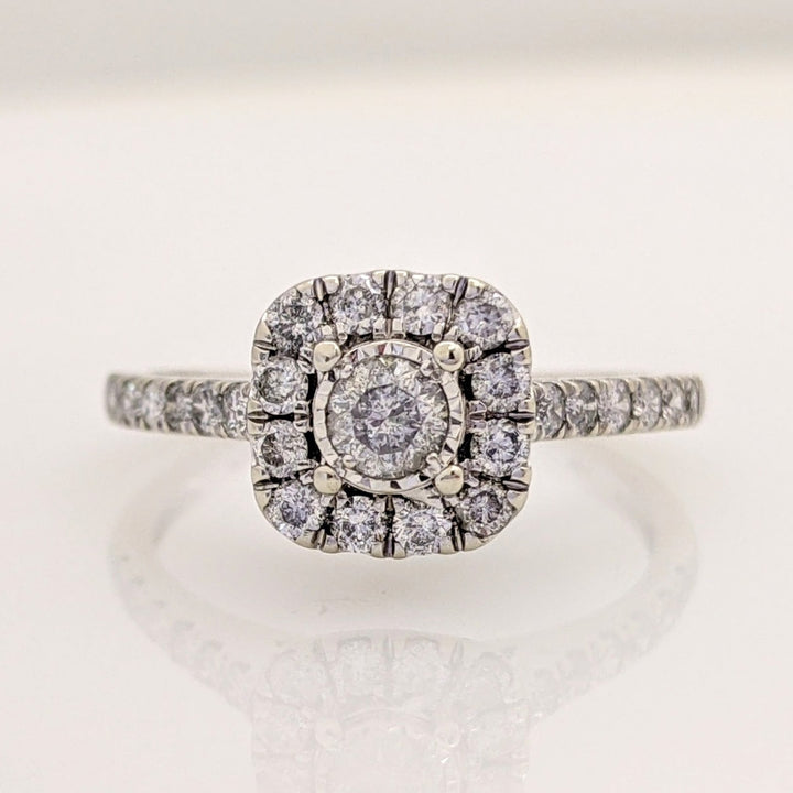 10K WHITE .69 CARAT TOTAL WEIGHT I1 I DIAMOND ROUND (27) ESTATE HALO RING 2.3 GRAMS