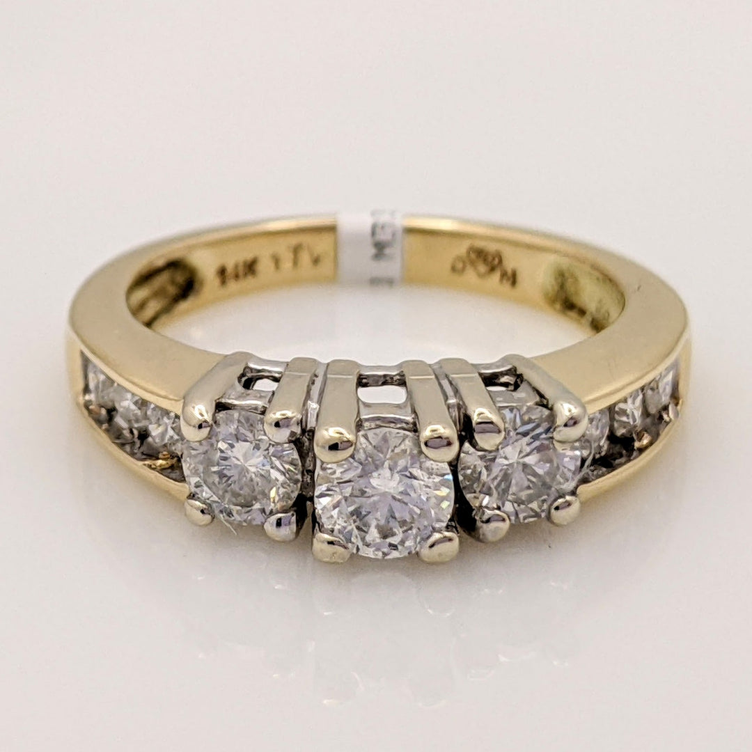 14K 1.00 CARAT TOTAL WEIGHT I1 E DIAMOND ROUND (9) ESTATE TRINITY RING 4.8 GRAMS