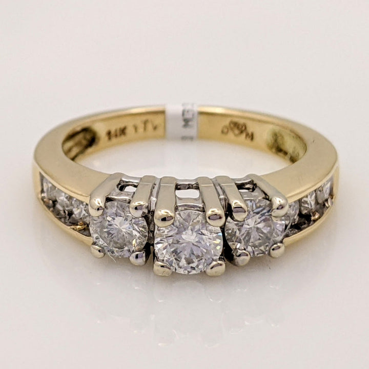 14K 1.00 CARAT TOTAL WEIGHT I1 E DIAMOND ROUND (9) ESTATE TRINITY RING 4.8 GRAMS