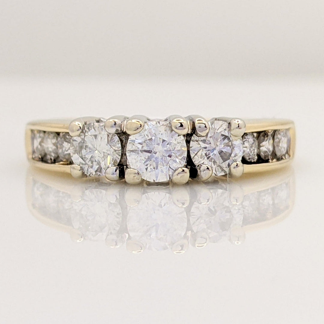 14K 1.00 CARAT TOTAL WEIGHT I1 E DIAMOND ROUND (9) ESTATE TRINITY RING 4.8 GRAMS