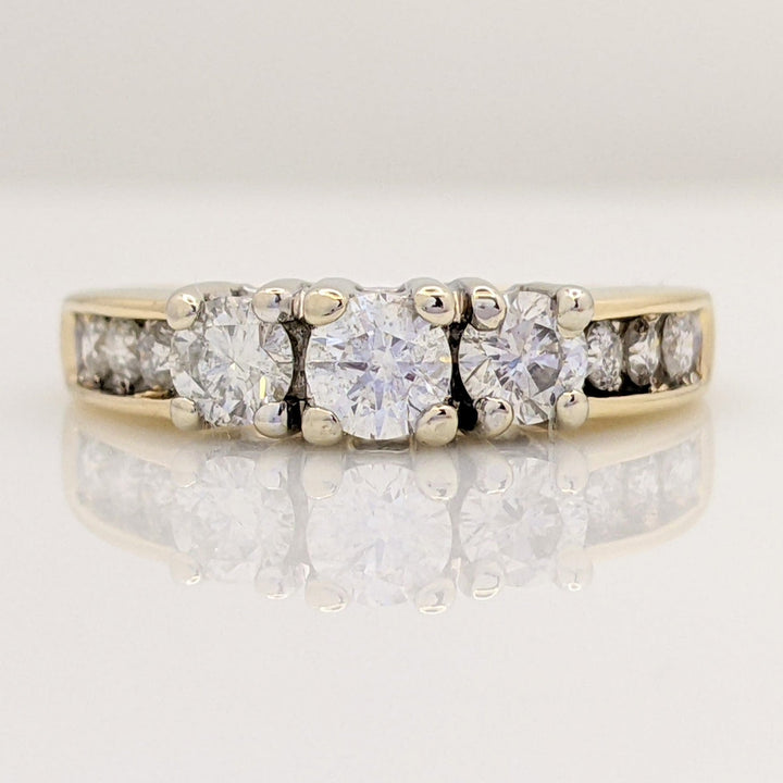 14K 1.00 CARAT TOTAL WEIGHT I1 E DIAMOND ROUND (9) ESTATE TRINITY RING 4.8 GRAMS