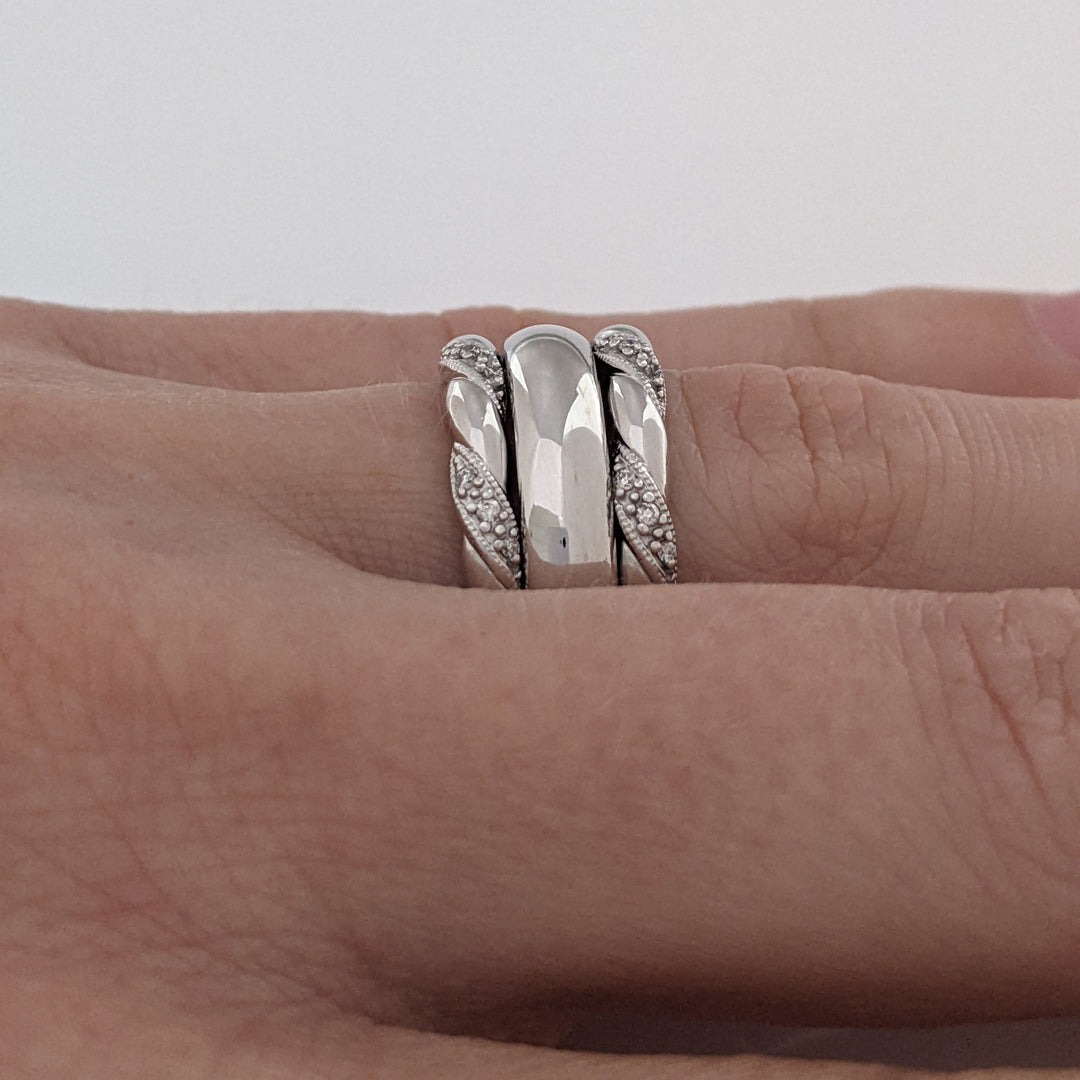 10K WHITE DIAMOND ROUND (18) 3-BAND SET 6.7 GRAMS