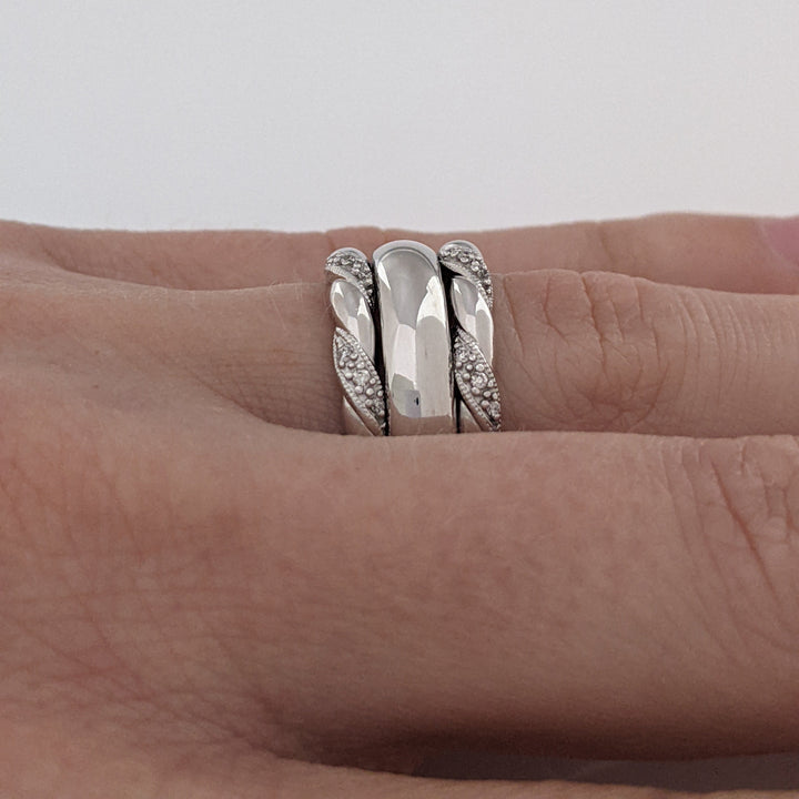 10K WHITE DIAMOND ROUND (18) 3-BAND SET 6.7 GRAMS