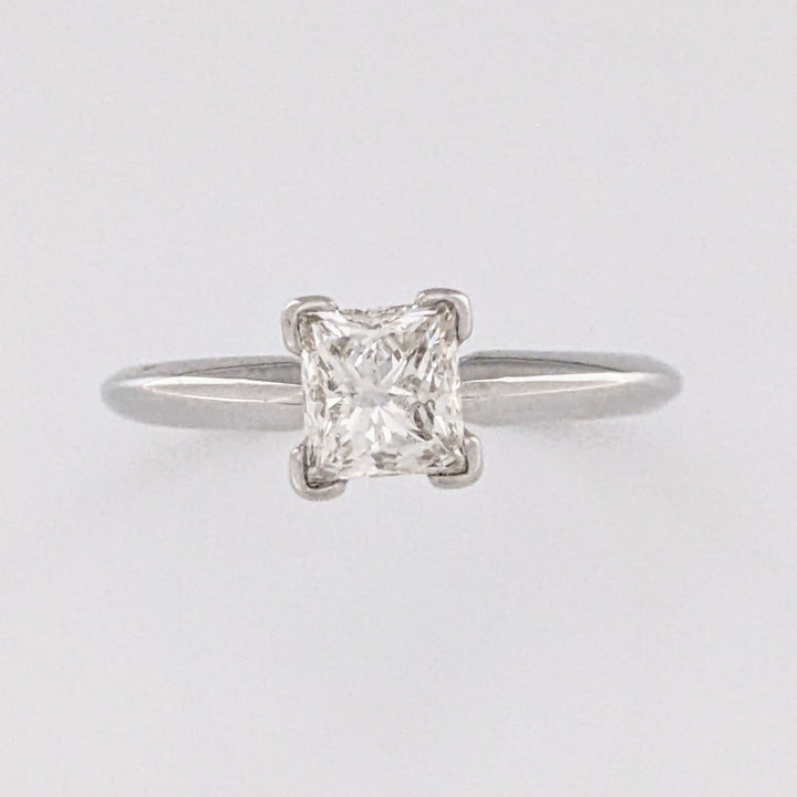 14K WHITE .85 CARAT TOTAL I1 H DIAMOND PRINCESS CUT SOLITAIRE ESTATE RING 2.8 GRAMS