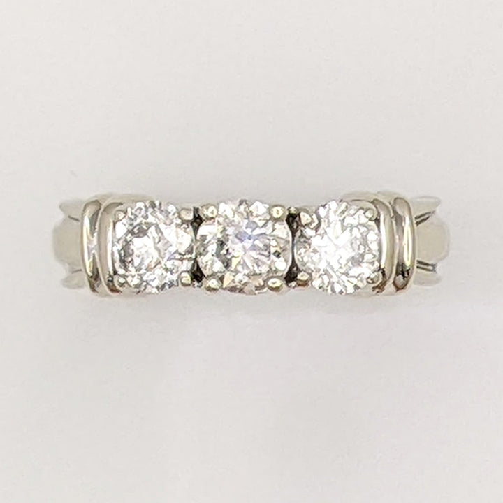 14K WHITE .96 CARAT TOTAL WEIGHT I2 G DIAMOND ROUND (3) ESTATE TRINITY RING 3.8 GRAMS