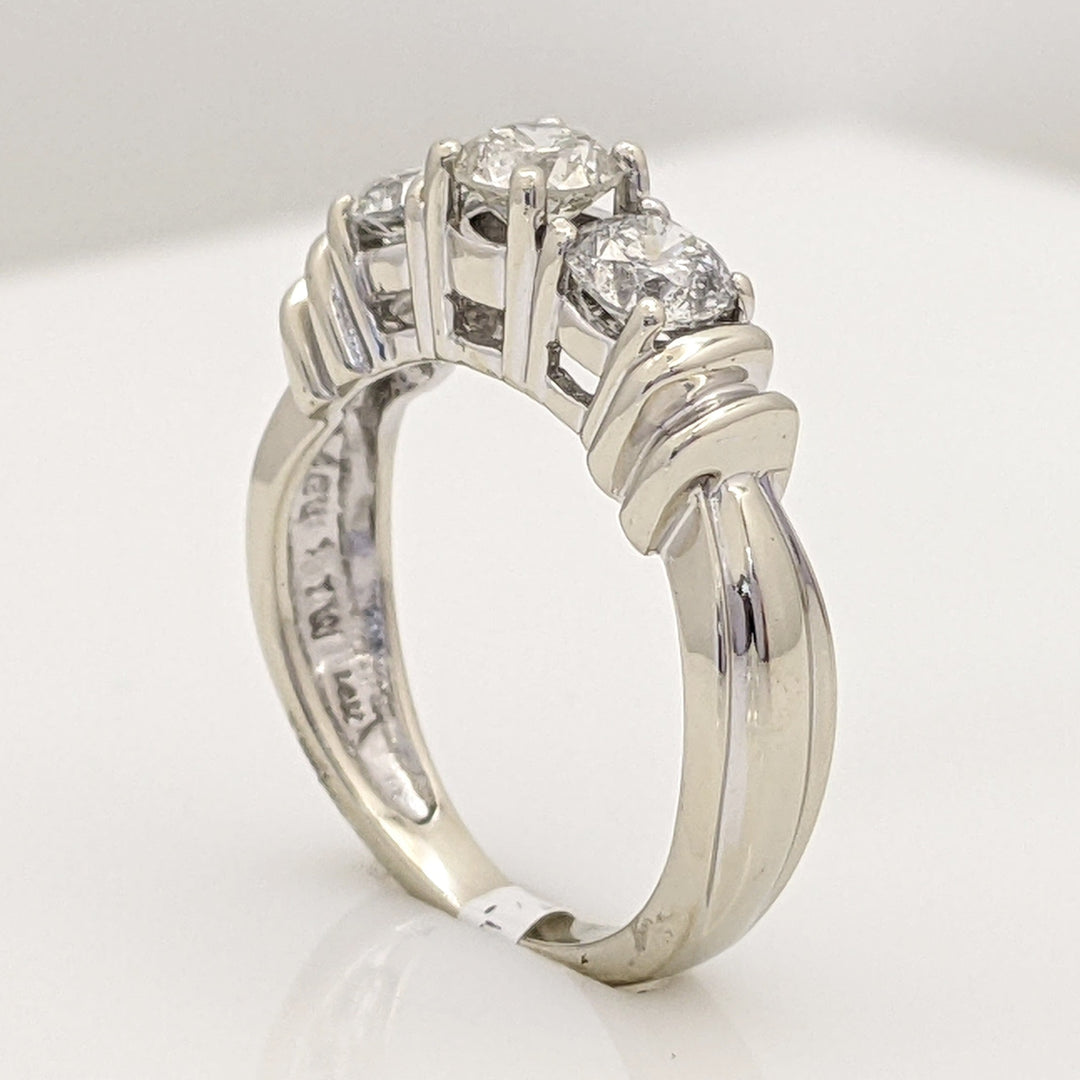14K WHITE .96 CARAT TOTAL WEIGHT I2 G DIAMOND ROUND (3) ESTATE TRINITY RING 3.8 GRAMS