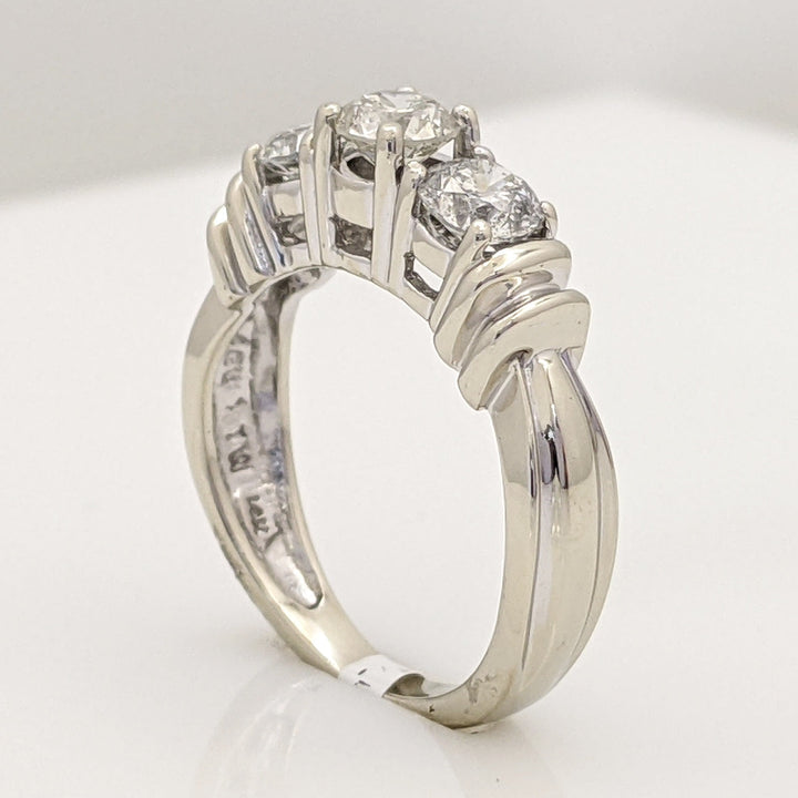 14K WHITE .96 CARAT TOTAL WEIGHT I2 G DIAMOND ROUND (3) ESTATE TRINITY RING 3.8 GRAMS