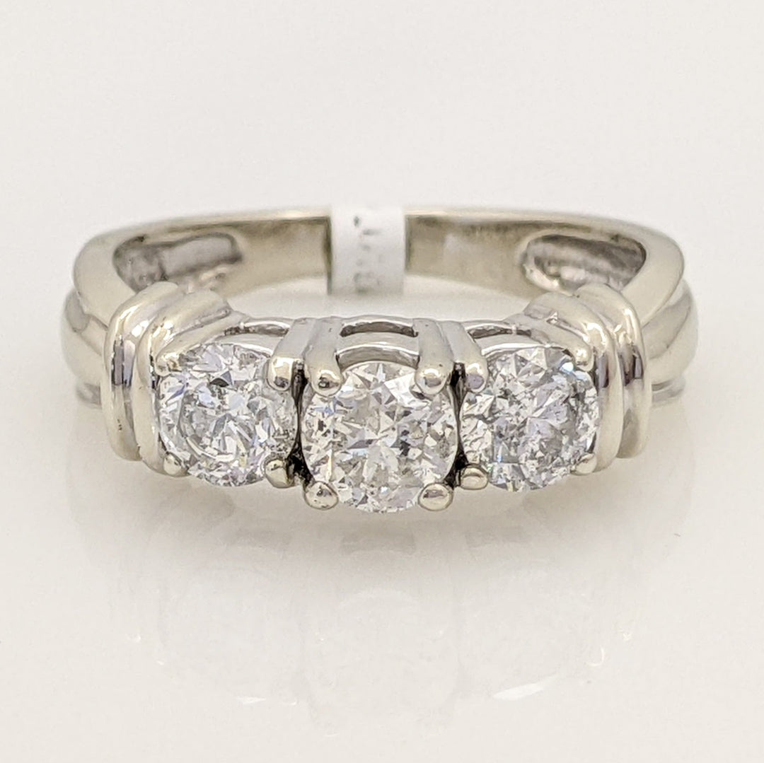 14K WHITE .96 CARAT TOTAL WEIGHT I2 G DIAMOND ROUND (3) ESTATE TRINITY RING 3.8 GRAMS