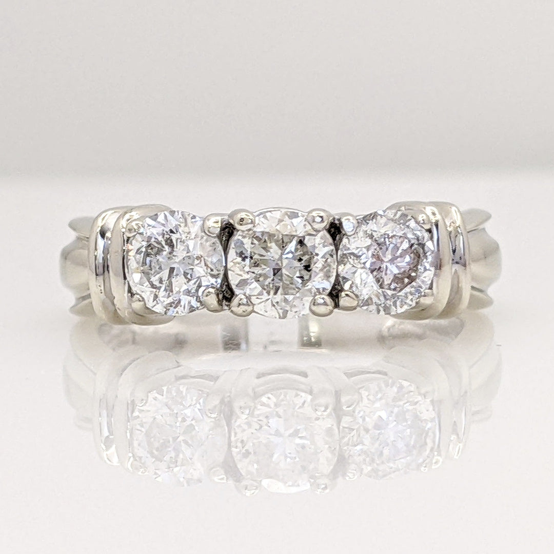 14K WHITE .96 CARAT TOTAL WEIGHT I2 G DIAMOND ROUND (3) ESTATE TRINITY RING 3.8 GRAMS