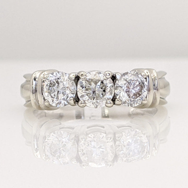 14K WHITE .96 CARAT TOTAL WEIGHT I2 G DIAMOND ROUND (3) ESTATE TRINITY RING 3.8 GRAMS