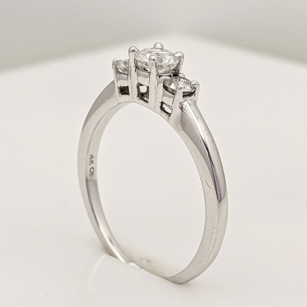 14K WHITE .50 CARAT TOTAL WEIGHT I1 G DIAMOND ROUND (3) ESTATE TRINITY RING 2.4 GRAMS
