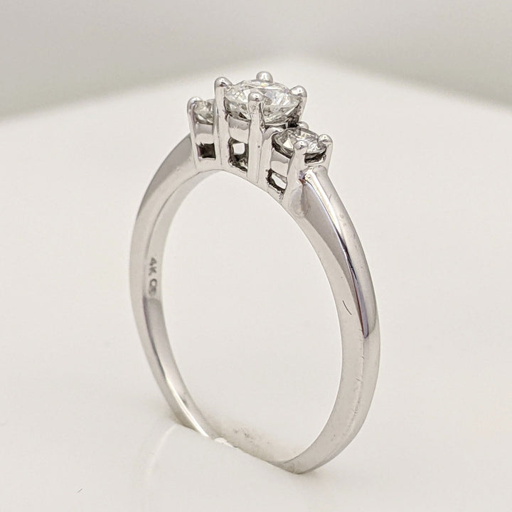 14K WHITE .50 CARAT TOTAL WEIGHT I1 G DIAMOND ROUND (3) ESTATE TRINITY RING 2.4 GRAMS