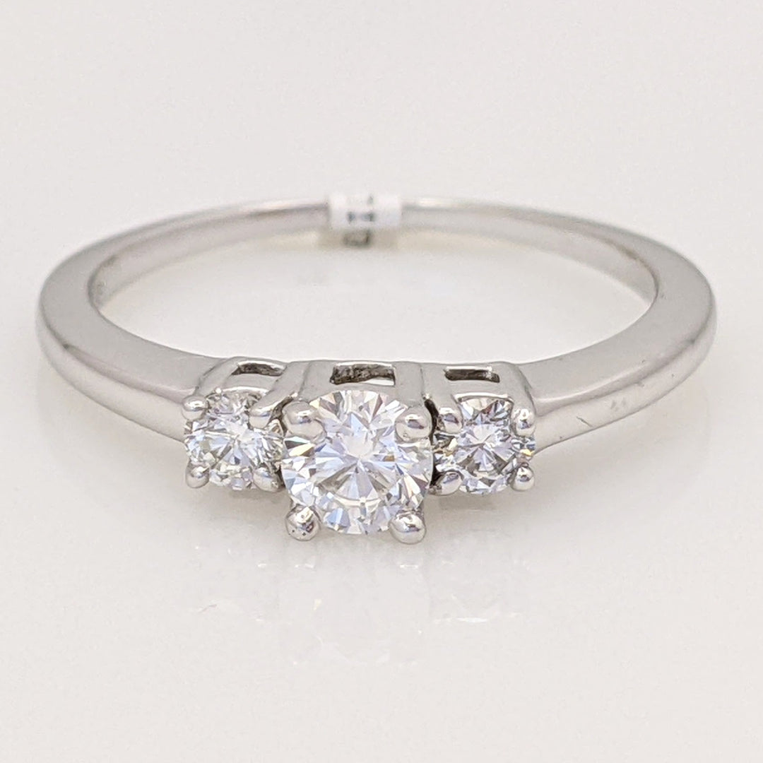 14K WHITE .50 CARAT TOTAL WEIGHT I1 G DIAMOND ROUND (3) ESTATE TRINITY RING 2.4 GRAMS