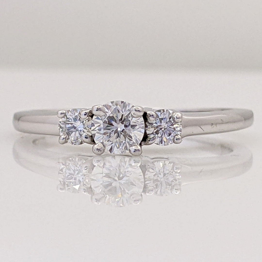 14K WHITE .50 CARAT TOTAL WEIGHT I1 G DIAMOND ROUND (3) ESTATE TRINITY RING 2.4 GRAMS
