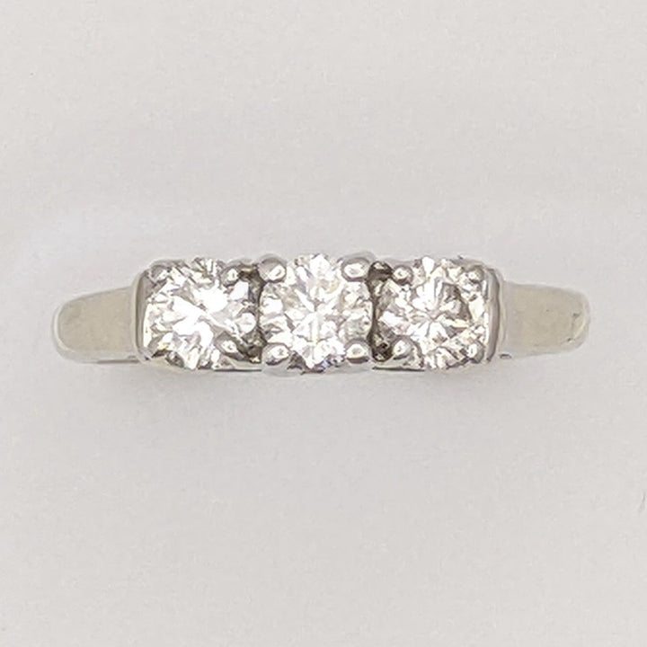 14K WHITE .75 CARAT TOTAL WEIGHT I1 H DIAMOND ROUND (3) ESTATE TRINITY RING 3.2 GRAMS