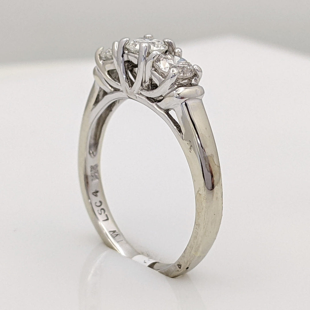 14K WHITE .75 CARAT TOTAL WEIGHT I1 H DIAMOND ROUND (3) ESTATE TRINITY RING 3.2 GRAMS