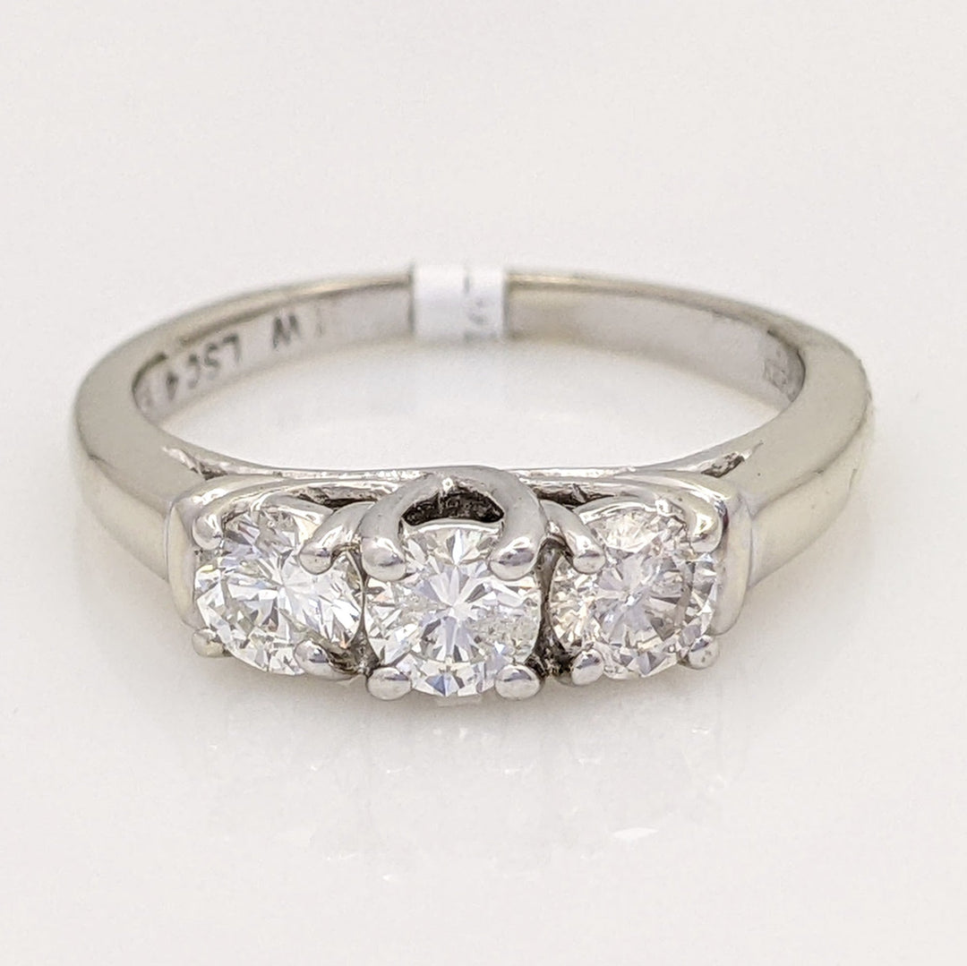 14K WHITE .75 CARAT TOTAL WEIGHT I1 H DIAMOND ROUND (3) ESTATE TRINITY RING 3.2 GRAMS