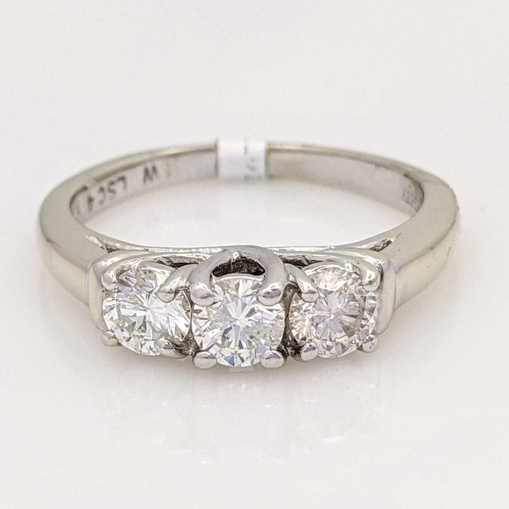14K WHITE .75 CARAT TOTAL WEIGHT I1 H DIAMOND ROUND (3) ESTATE TRINITY RING 3.2 GRAMS