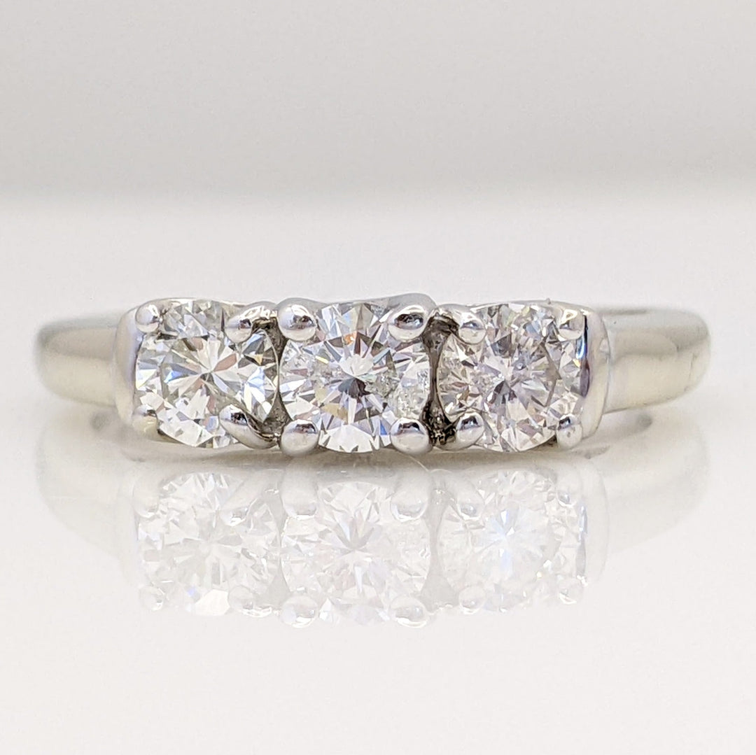 14K WHITE .75 CARAT TOTAL WEIGHT I1 H DIAMOND ROUND (3) ESTATE TRINITY RING 3.2 GRAMS