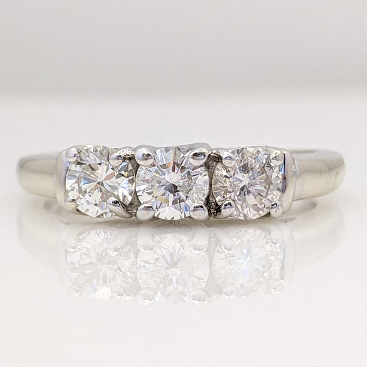14K WHITE .75 CARAT TOTAL WEIGHT I1 H DIAMOND ROUND (3) ESTATE TRINITY RING 3.2 GRAMS