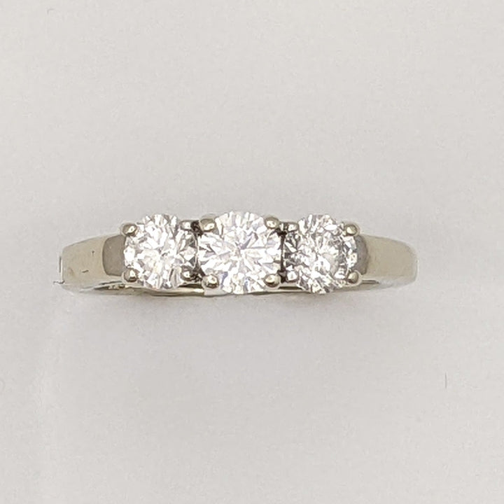 14K WHITE .97 CARAT TOTAL WEIGHT I2 H DIAMOND ROUND (3) TRINITY ESTATE RING 2.6 GRAMS
