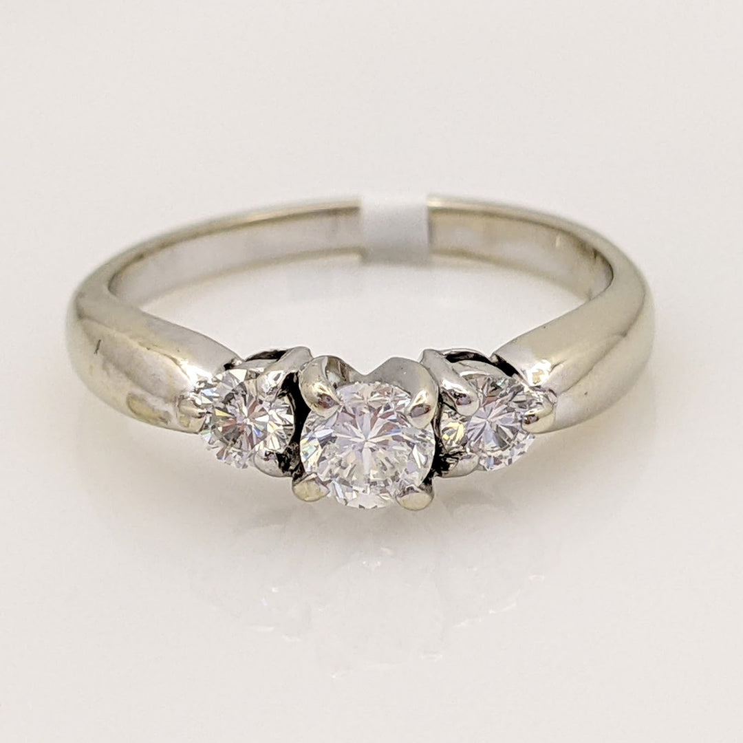 14K WHITE .44 CARAT TOTAL WEIGHT I1 F DIAMOND ROUND (3) TRINITY ESTATE RING 2.7 GRAMS
