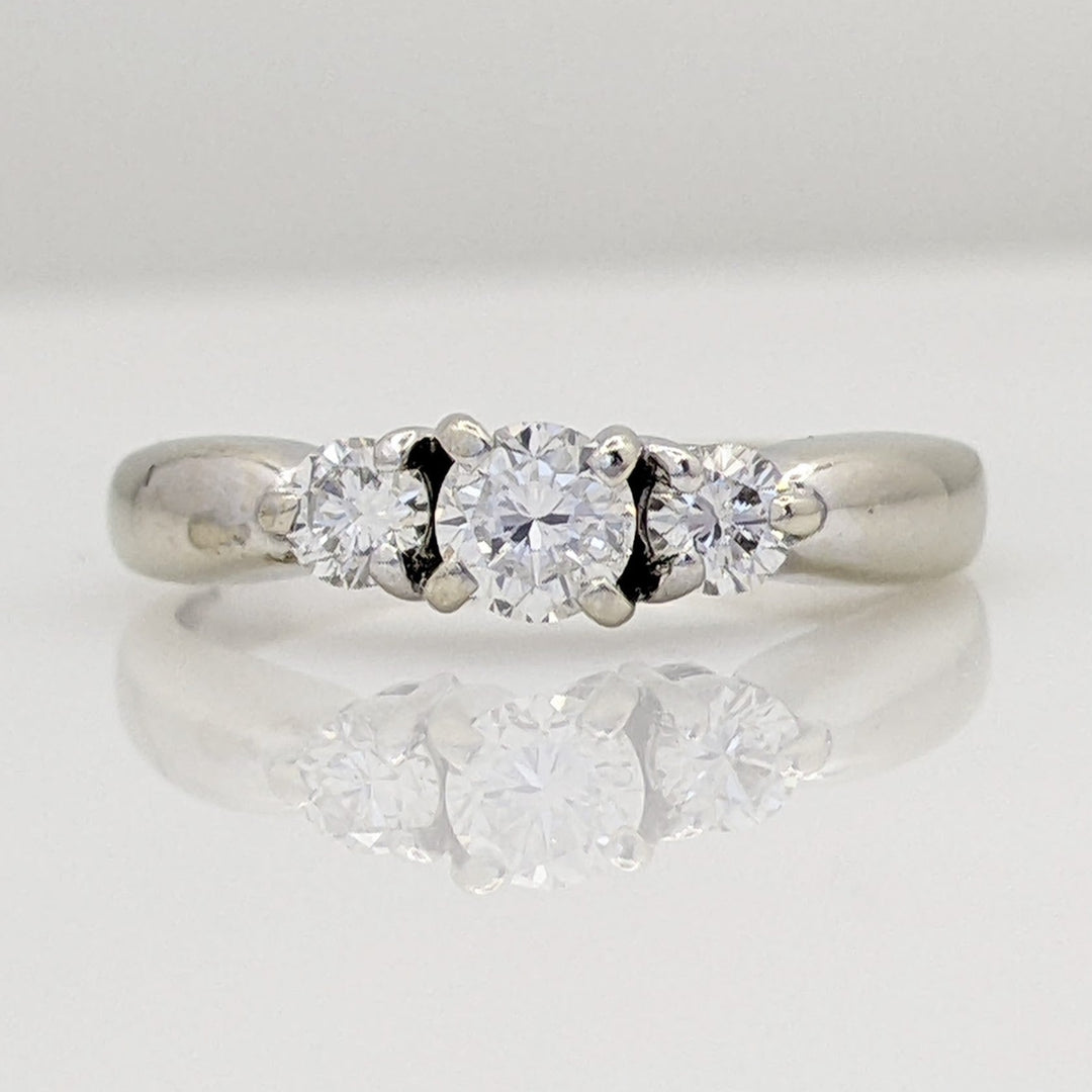 14K WHITE .44 CARAT TOTAL WEIGHT I1 F DIAMOND ROUND (3) TRINITY ESTATE RING 2.7 GRAMS