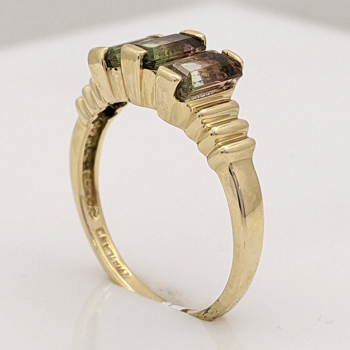 14K WATERMELON TOURMALINE EMERALD CUT (3) 3.5X5.5 ESTATE RING 2.5 GRAMS