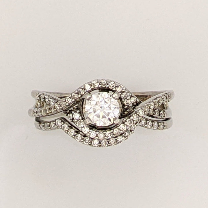 14K WHITE .95 CARAT TOTAL WEIGHT SI1 G DIAMOND ROUND (70) ESTATE RING 3.9 GRAMS