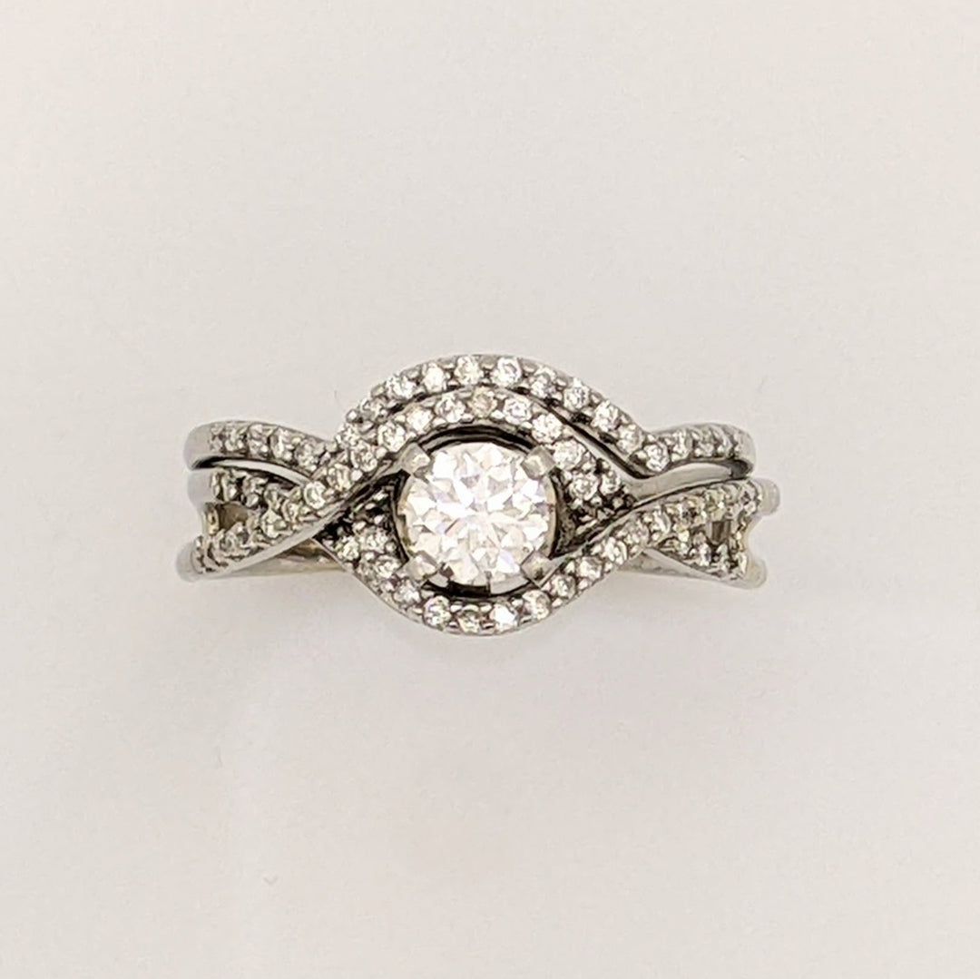 14K WHITE .95 CARAT TOTAL WEIGHT SI1 G DIAMOND ROUND (70) ESTATE RING 3.9 GRAMS