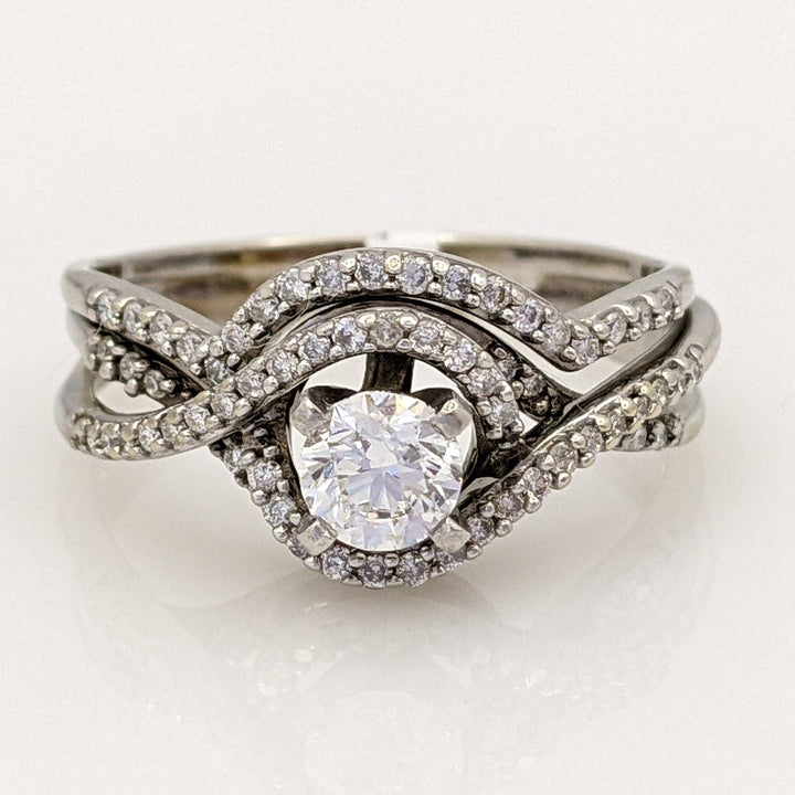 14K WHITE .95 CARAT TOTAL WEIGHT SI1 G DIAMOND ROUND (70) ESTATE RING 3.9 GRAMS
