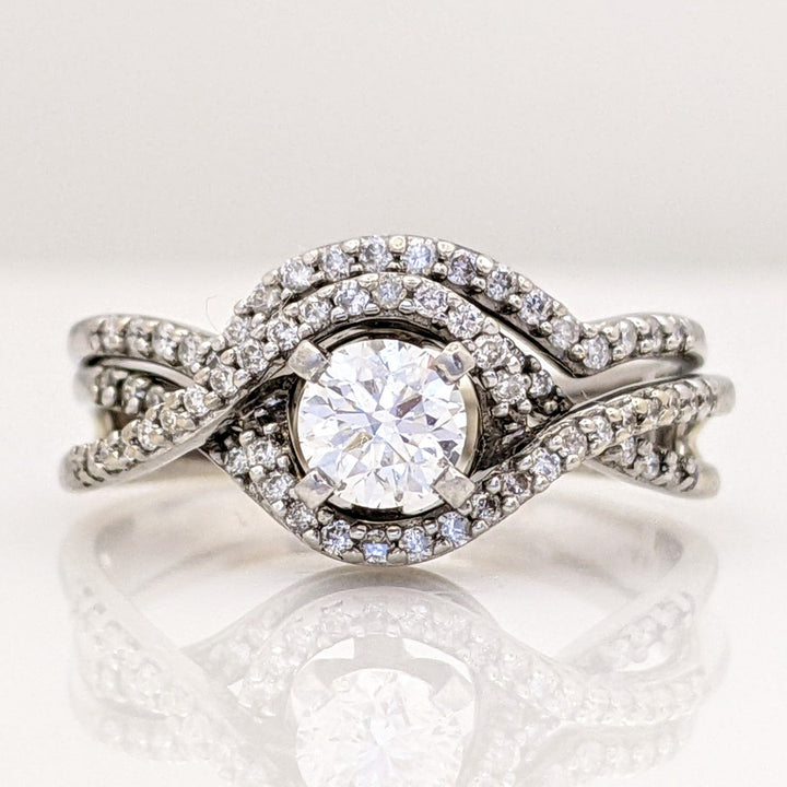 14K WHITE .95 CARAT TOTAL WEIGHT SI1 G DIAMOND ROUND (70) ESTATE RING 3.9 GRAMS