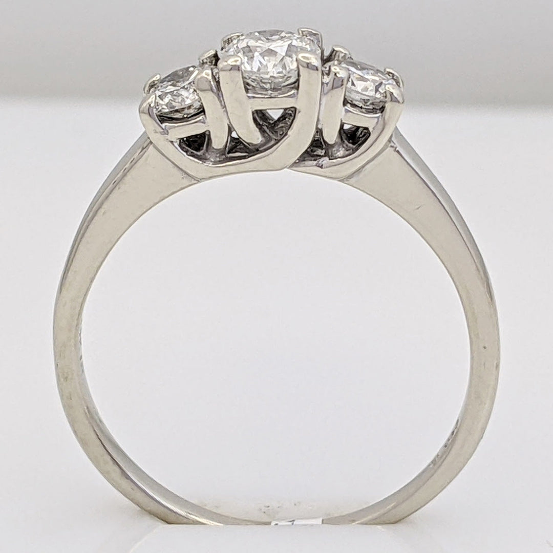 14K WHITE .59 CARAT TOTAL WEIGHT I1 H DIAMOND ROUND (3) ESTATE TRINITY RING 2.7 GRAMS