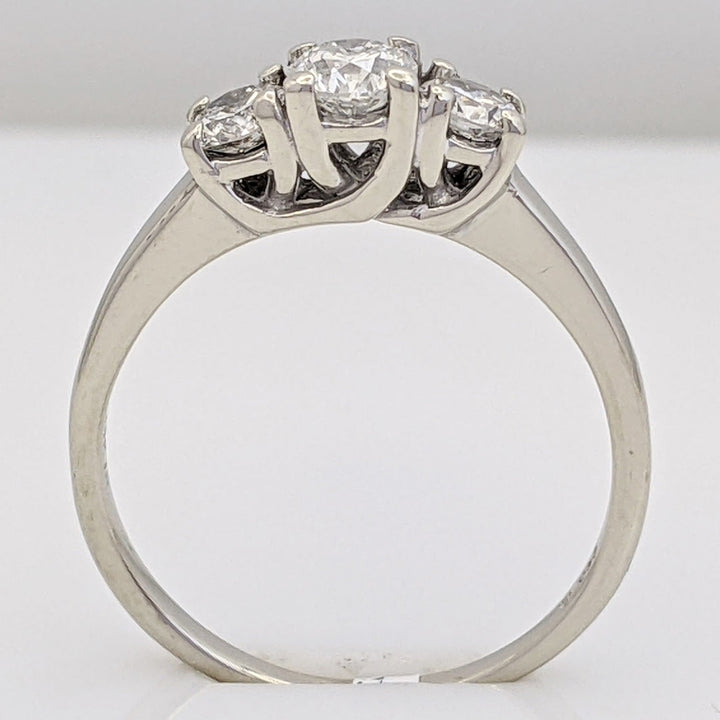 14K WHITE .59 CARAT TOTAL WEIGHT I1 H DIAMOND ROUND (3) ESTATE TRINITY RING 2.7 GRAMS