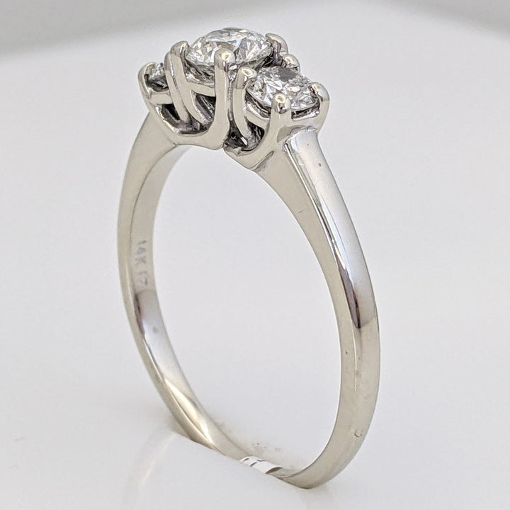 14K WHITE .59 CARAT TOTAL WEIGHT I1 H DIAMOND ROUND (3) ESTATE TRINITY RING 2.7 GRAMS