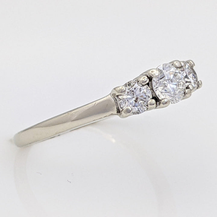 14K WHITE .59 CARAT TOTAL WEIGHT I1 H DIAMOND ROUND (3) ESTATE TRINITY RING 2.7 GRAMS