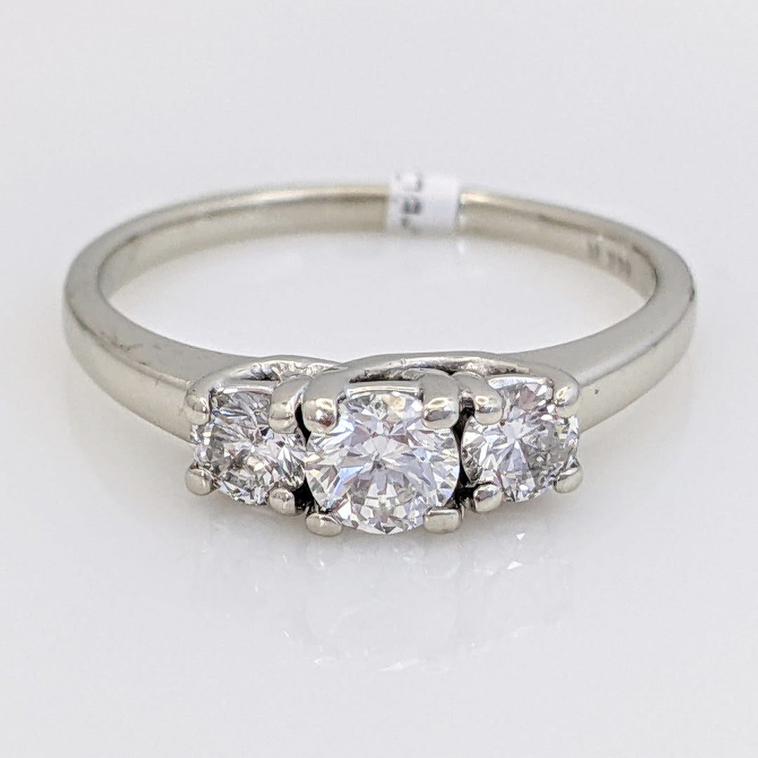14K WHITE .59 CARAT TOTAL WEIGHT I1 H DIAMOND ROUND (3) ESTATE TRINITY RING 2.7 GRAMS