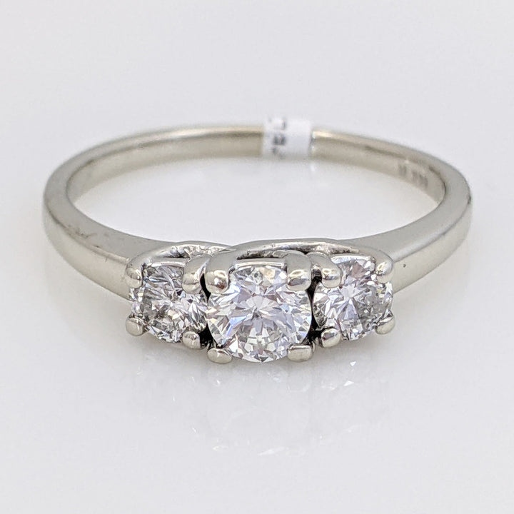 14K WHITE .59 CARAT TOTAL WEIGHT I1 H DIAMOND ROUND (3) ESTATE TRINITY RING 2.7 GRAMS
