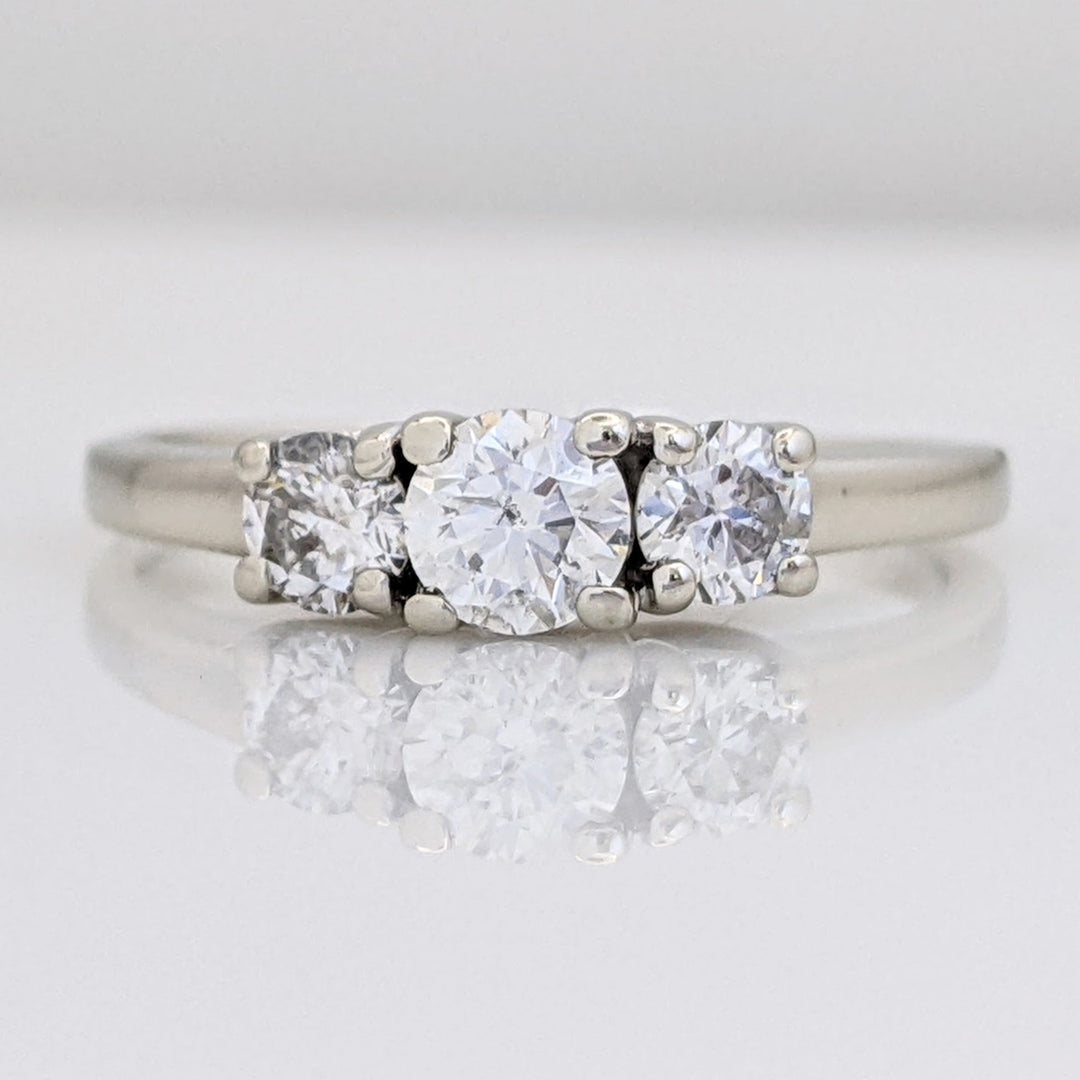 14K WHITE .59 CARAT TOTAL WEIGHT I1 H DIAMOND ROUND (3) ESTATE TRINITY RING 2.7 GRAMS